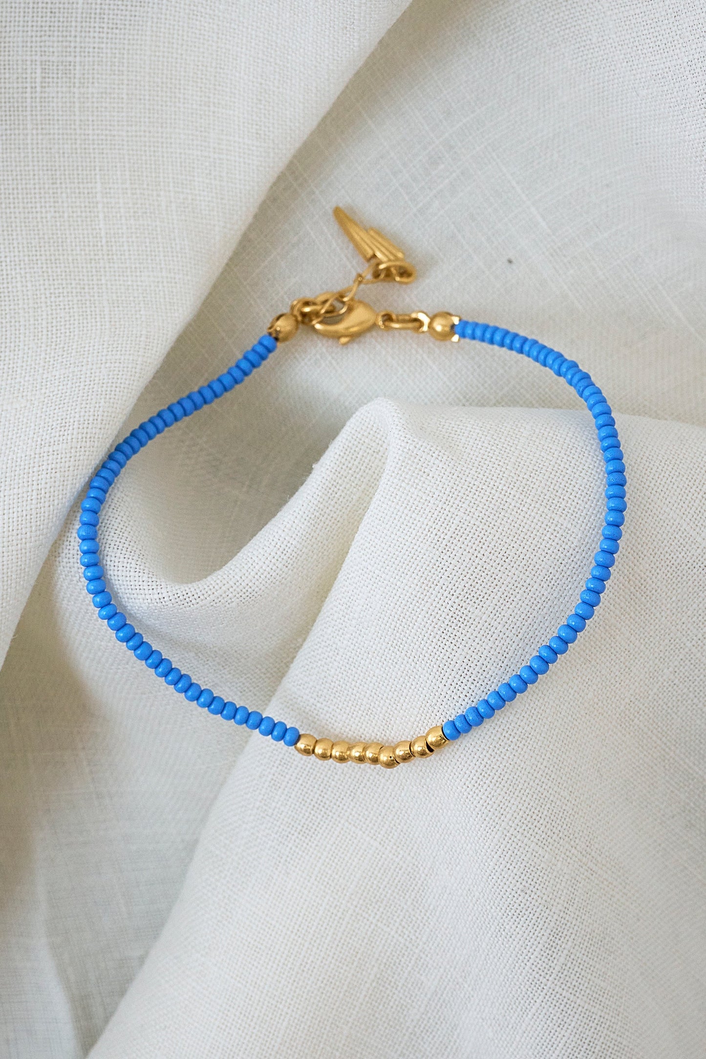 Gold and Blue Beaded Bracelet