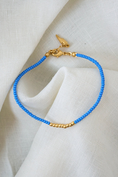 Gold and Blue Beaded Bracelet