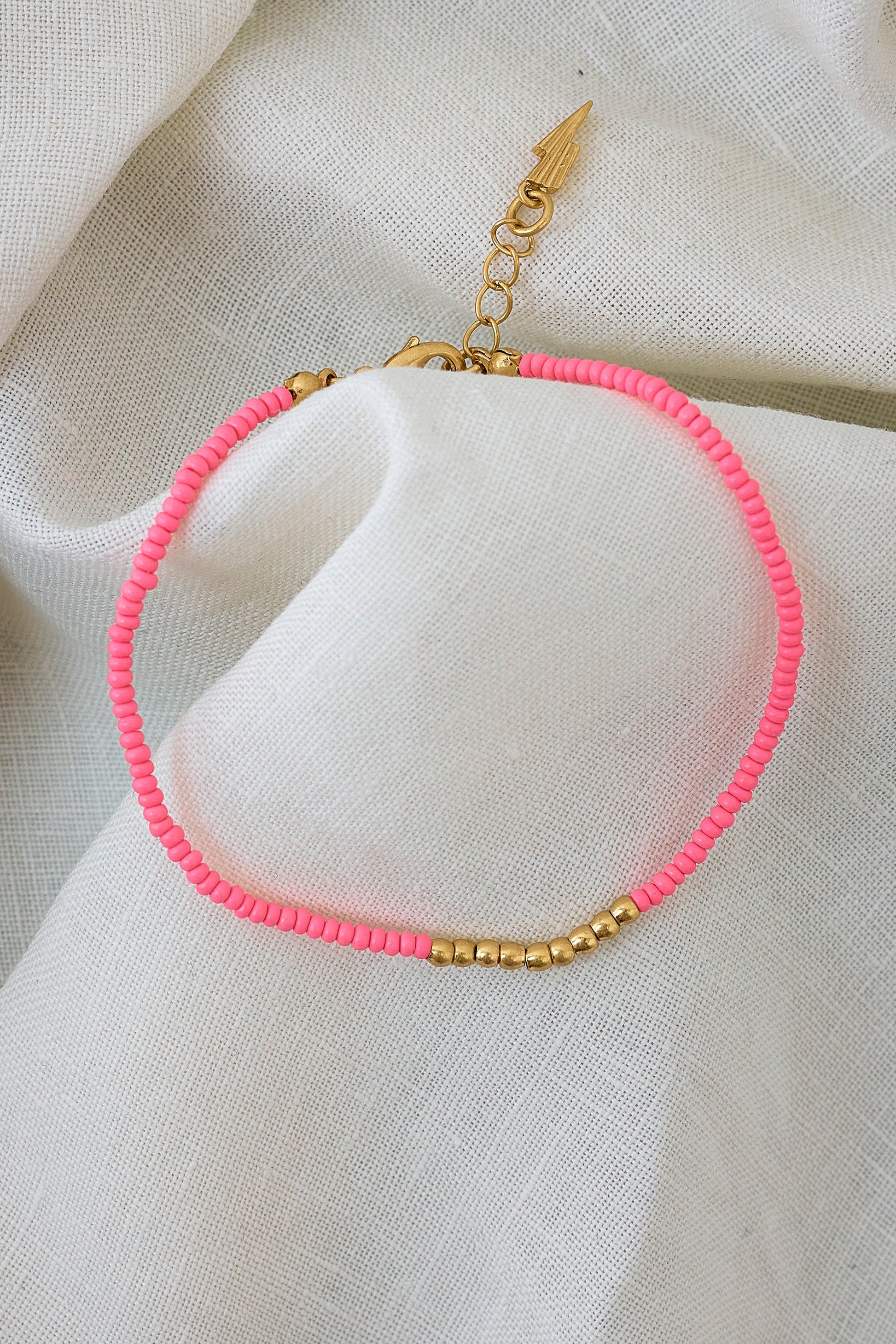 Gold and Coral Beaded Bracelet