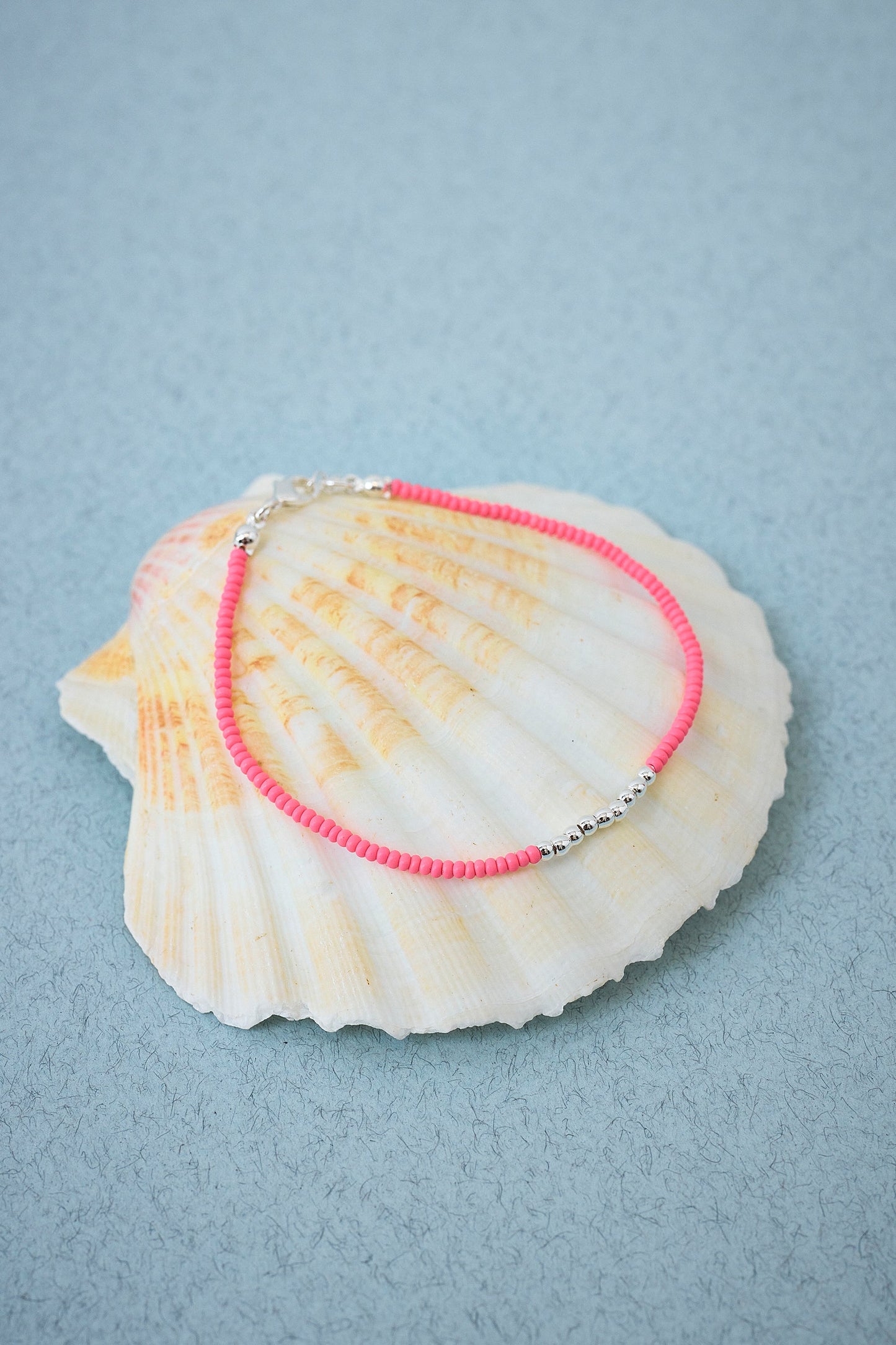 Silver and Coral Beaded Bracelet