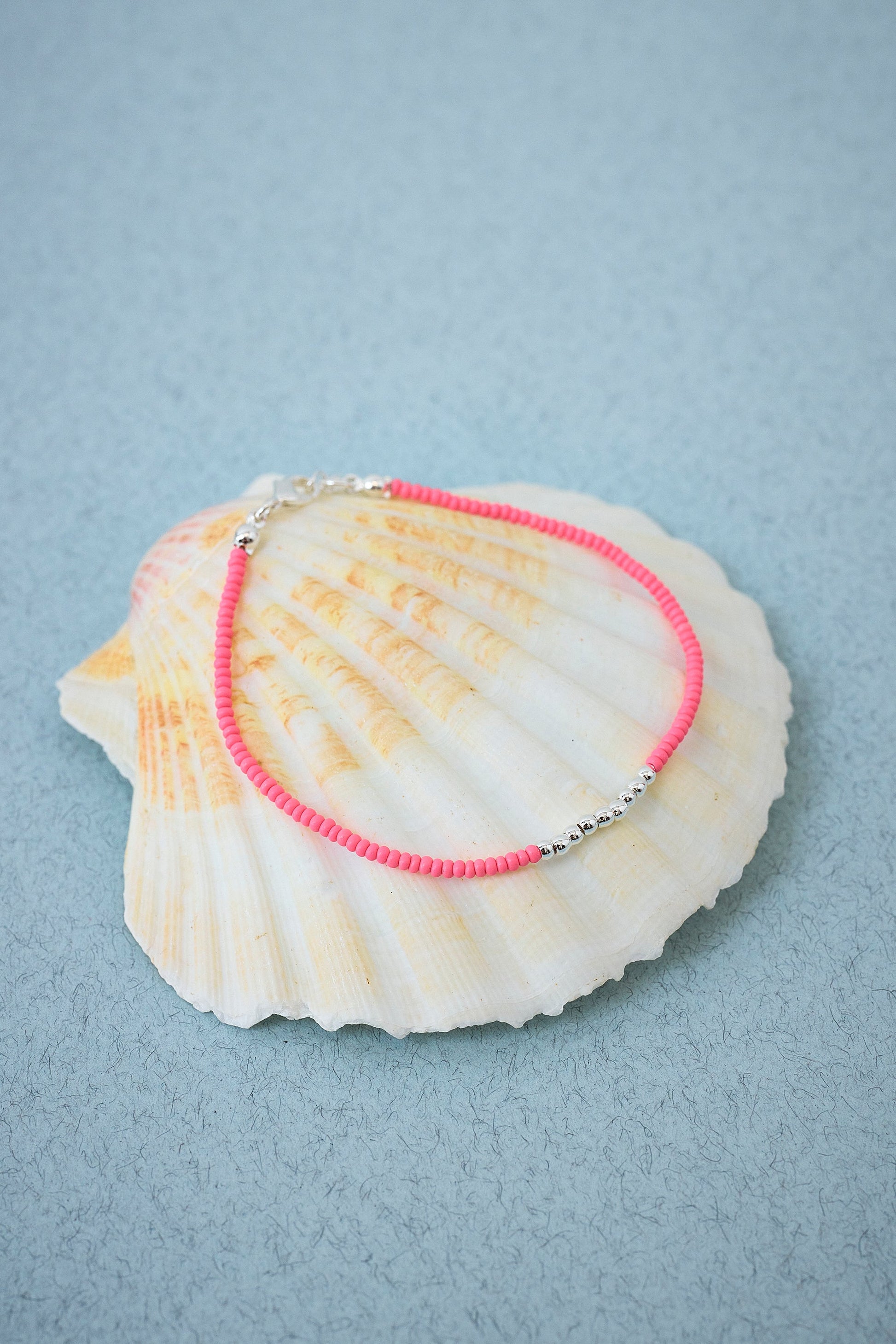 Silver and Coral Beaded Bracelet
