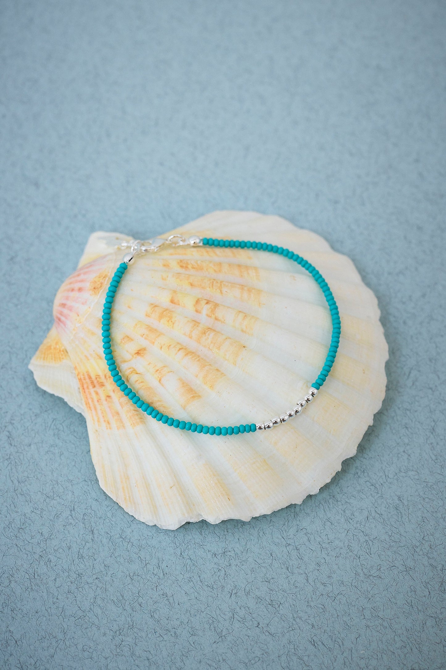 Silver and Aqua Beaded Bracelet