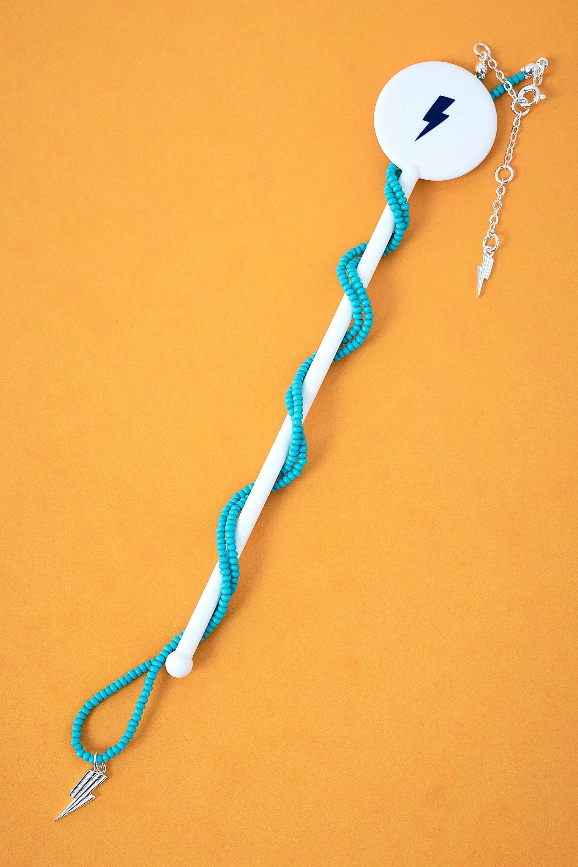 Aqua Bead Silver Bolt Necklace