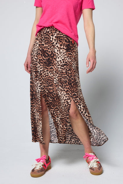 Neutral with Black Cheetah Split Front Skirt