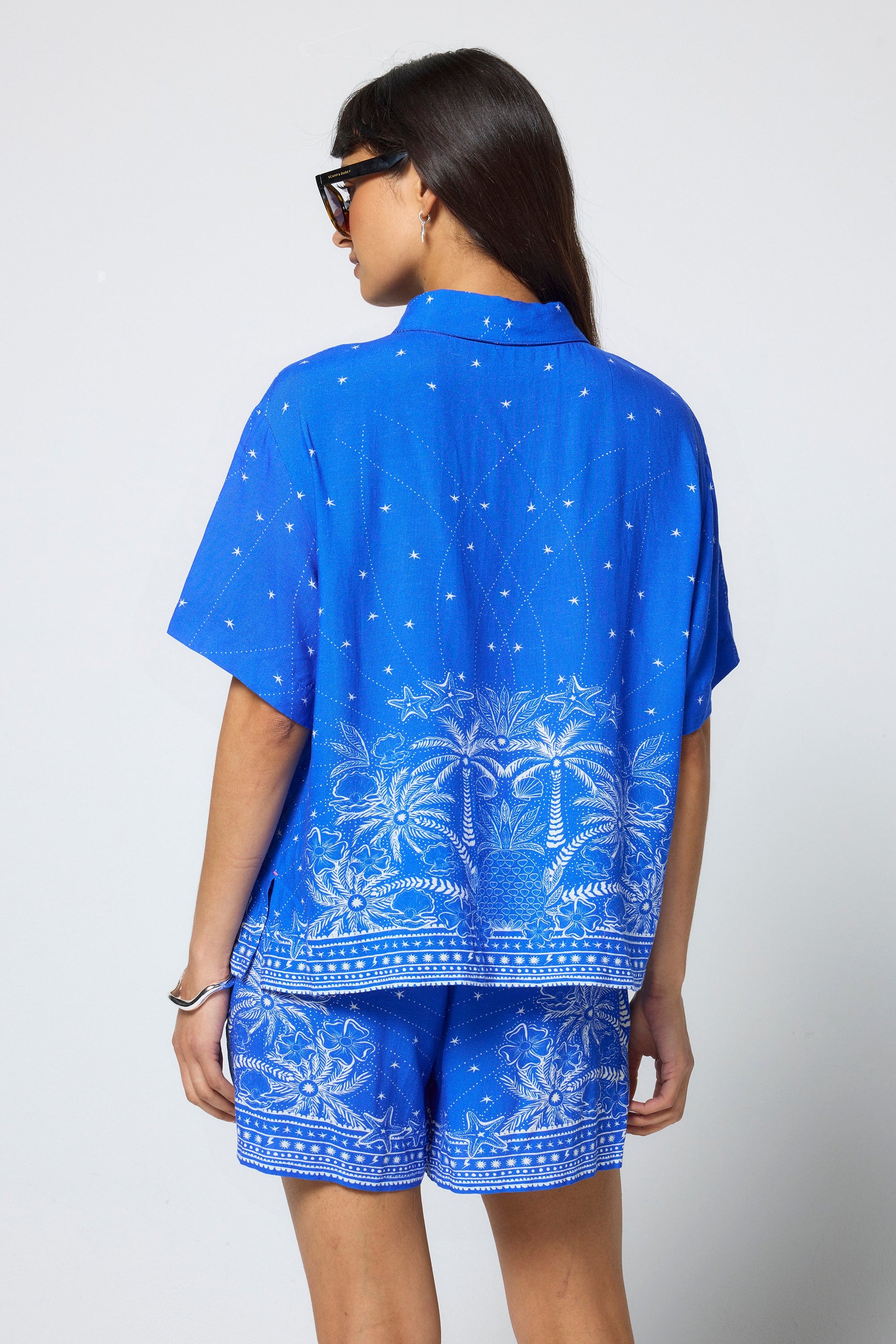 Blue & White Sundream Tropical Placement Print Shirt