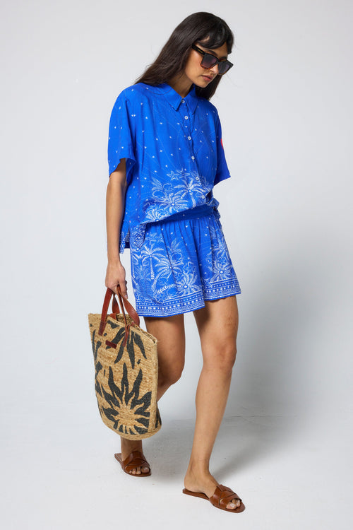 Blue & White Sundream Tropical Placement Print Shorts