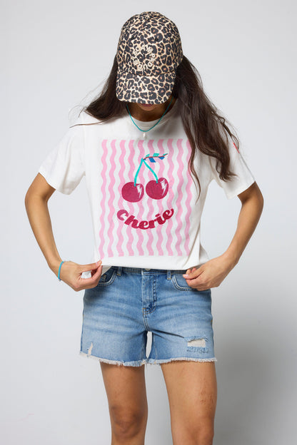 White Cherry Print T-Shirt