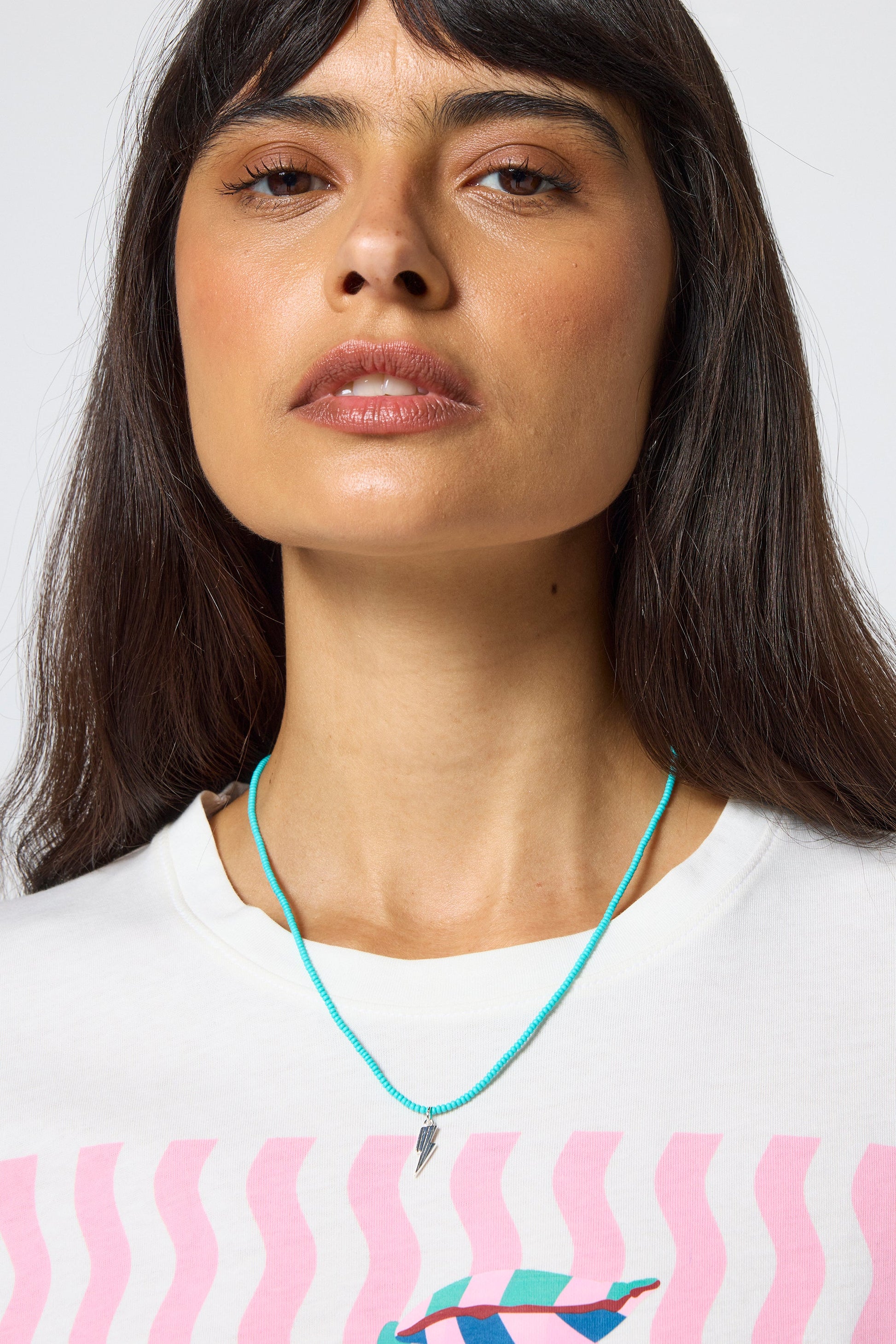 Aqua Bead Silver Bolt Necklace