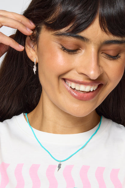 Aqua Bead Silver Bolt Necklace