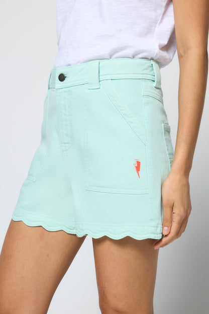 Pale Green Scallop Denim Shorts