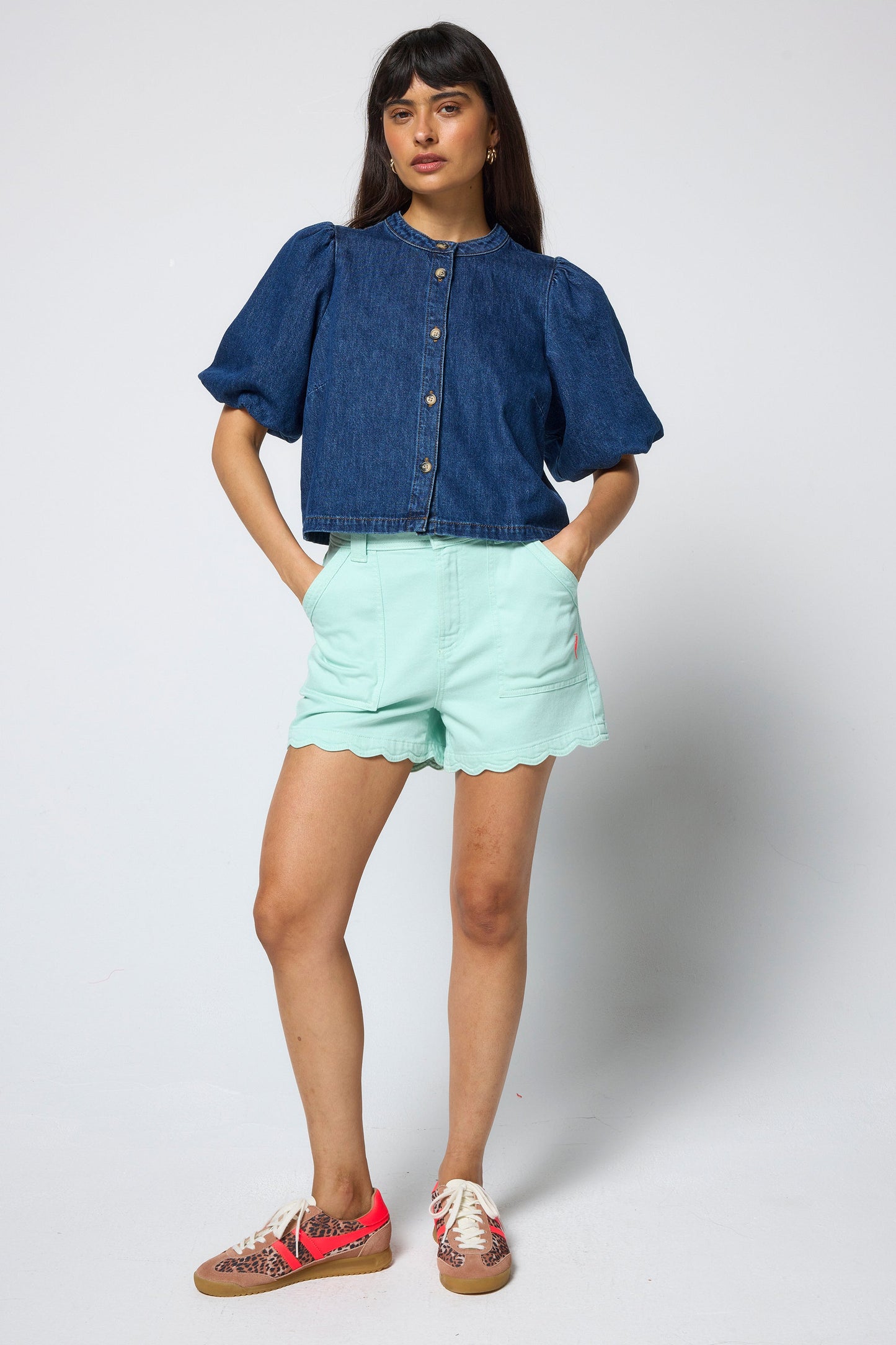 Indigo Boxy Puff Sleeve Denim Jacket