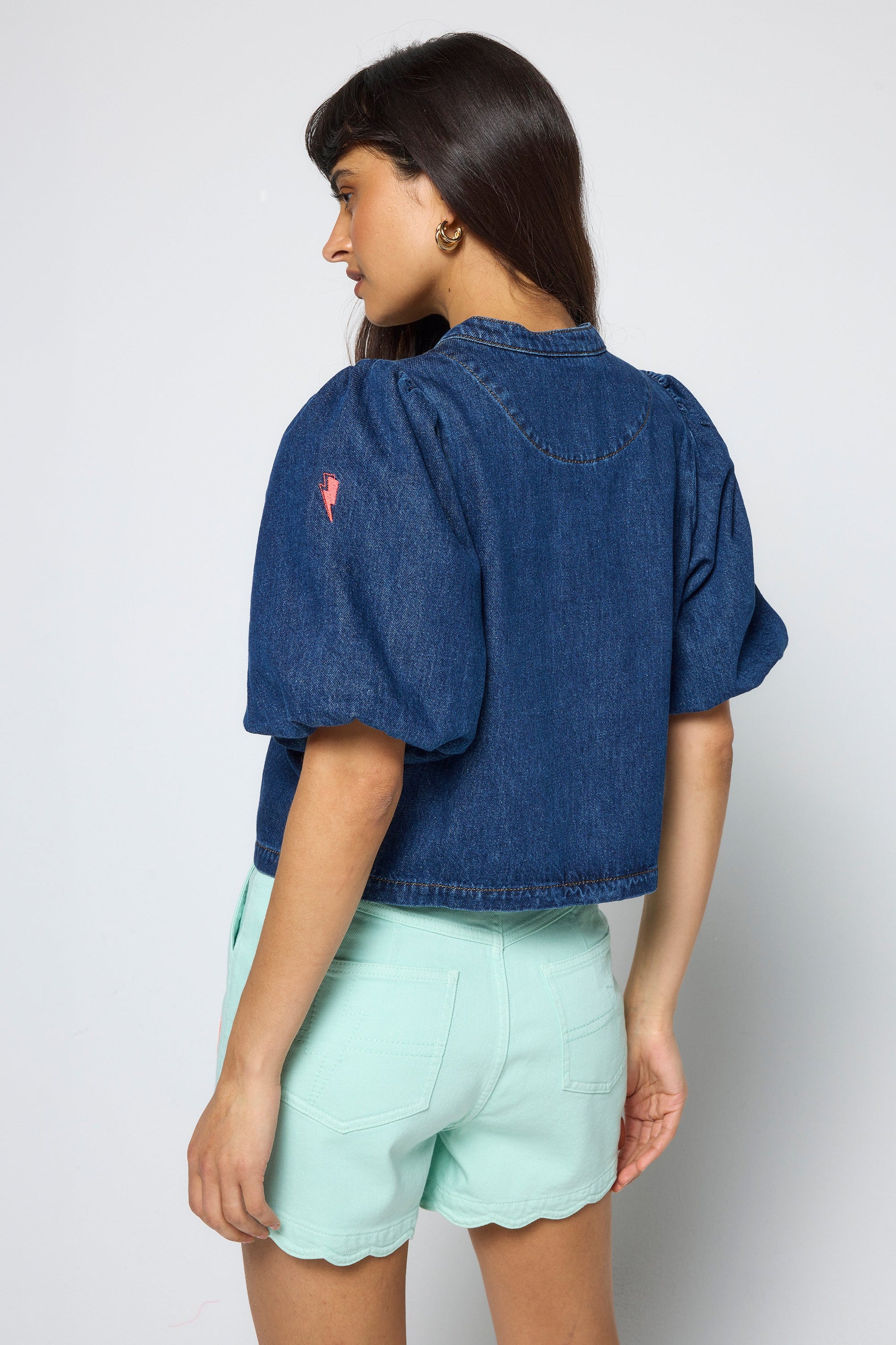 Indigo Boxy Puff Sleeve Denim Jacket