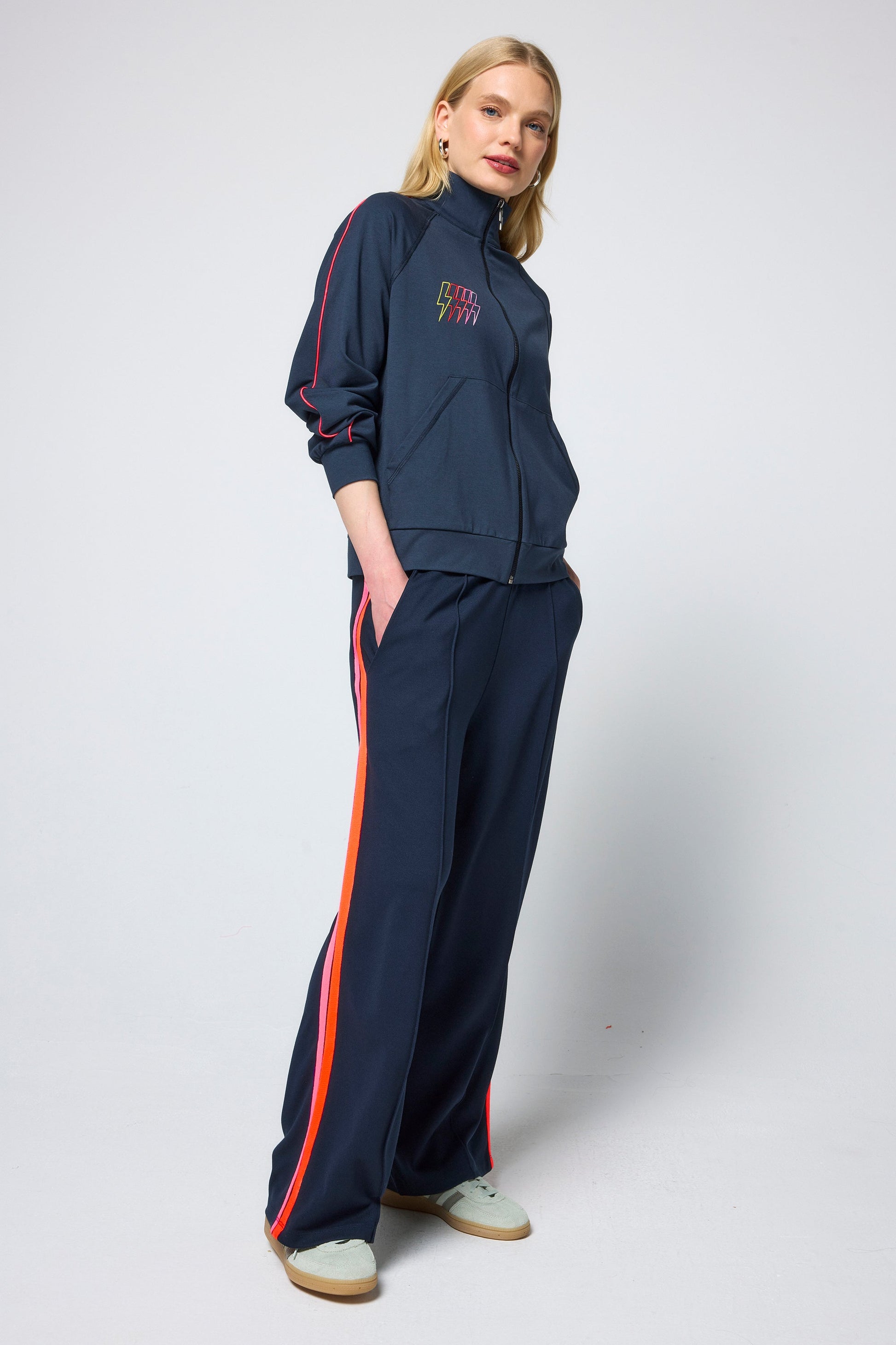 Navy Funnel Neck Zip Through Sweat Top