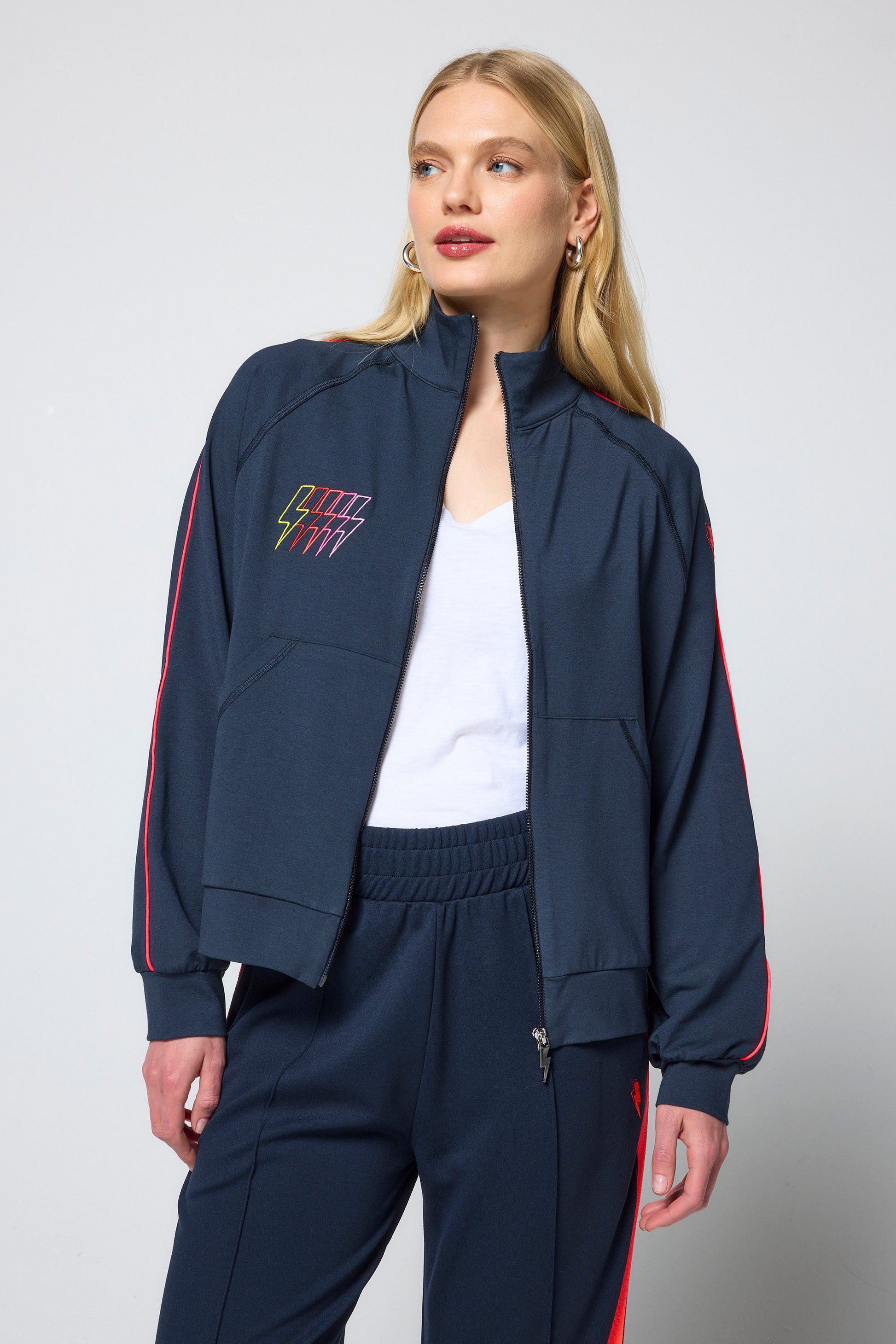 Navy Funnel Neck Zip Through Sweat Top