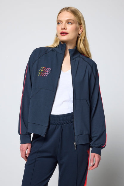 Navy Funnel Neck Zip Through Sweat Top