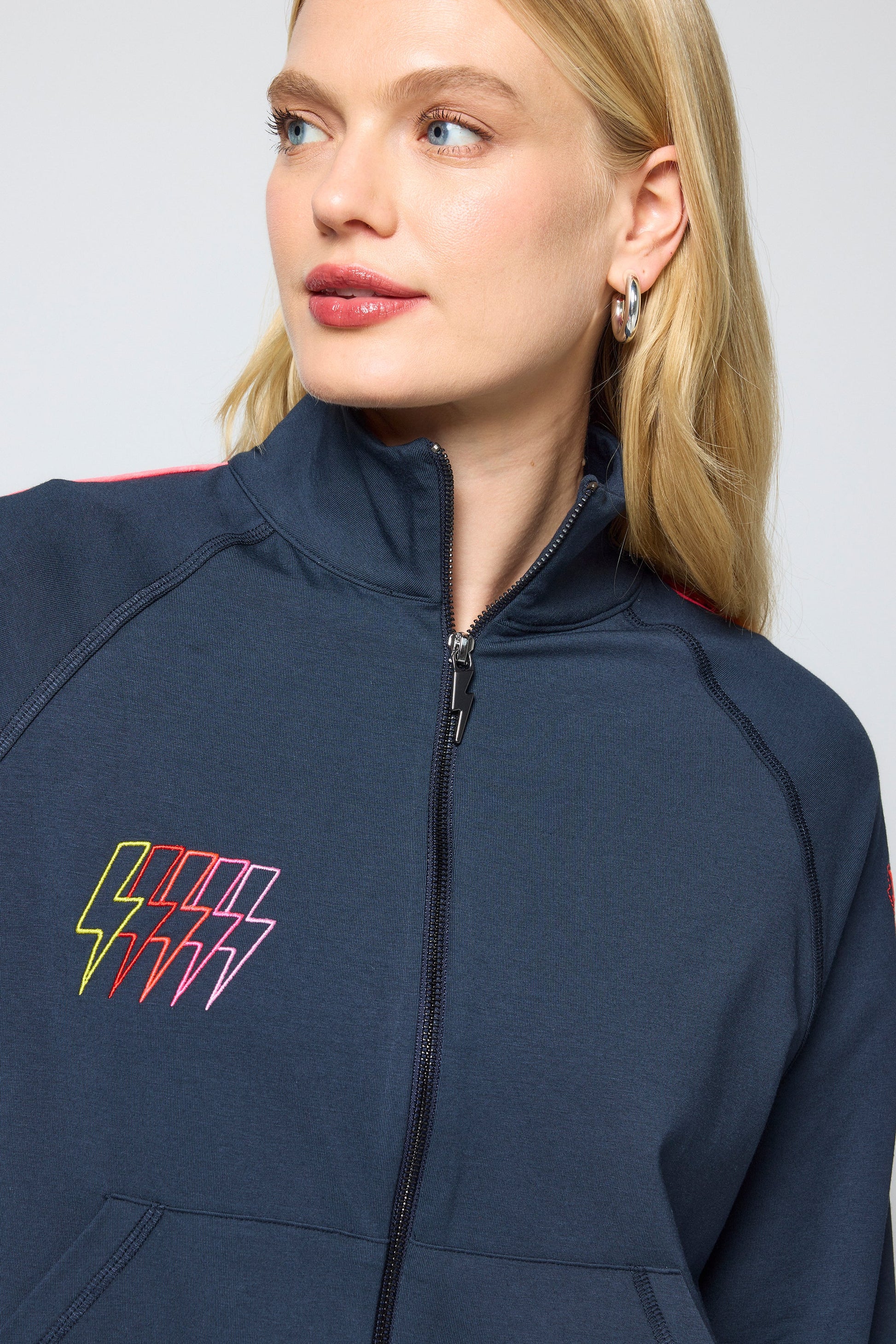 Navy Funnel Neck Zip Through Sweat Top