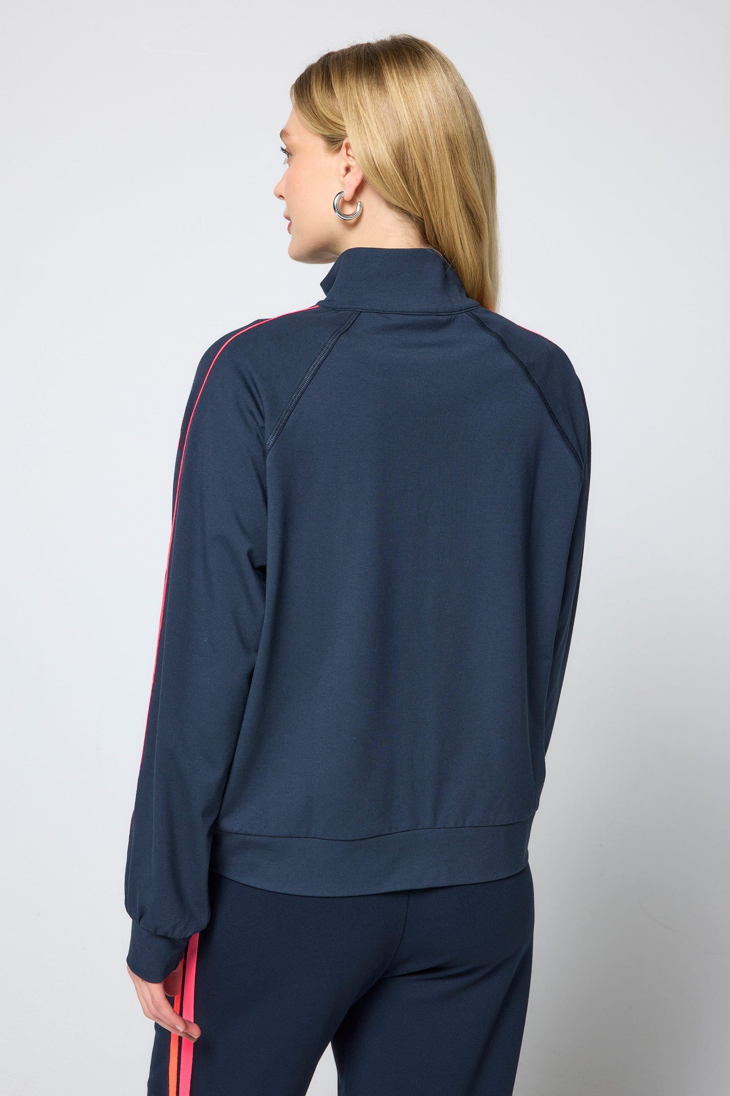 Navy Funnel Neck Zip Through Sweat Top