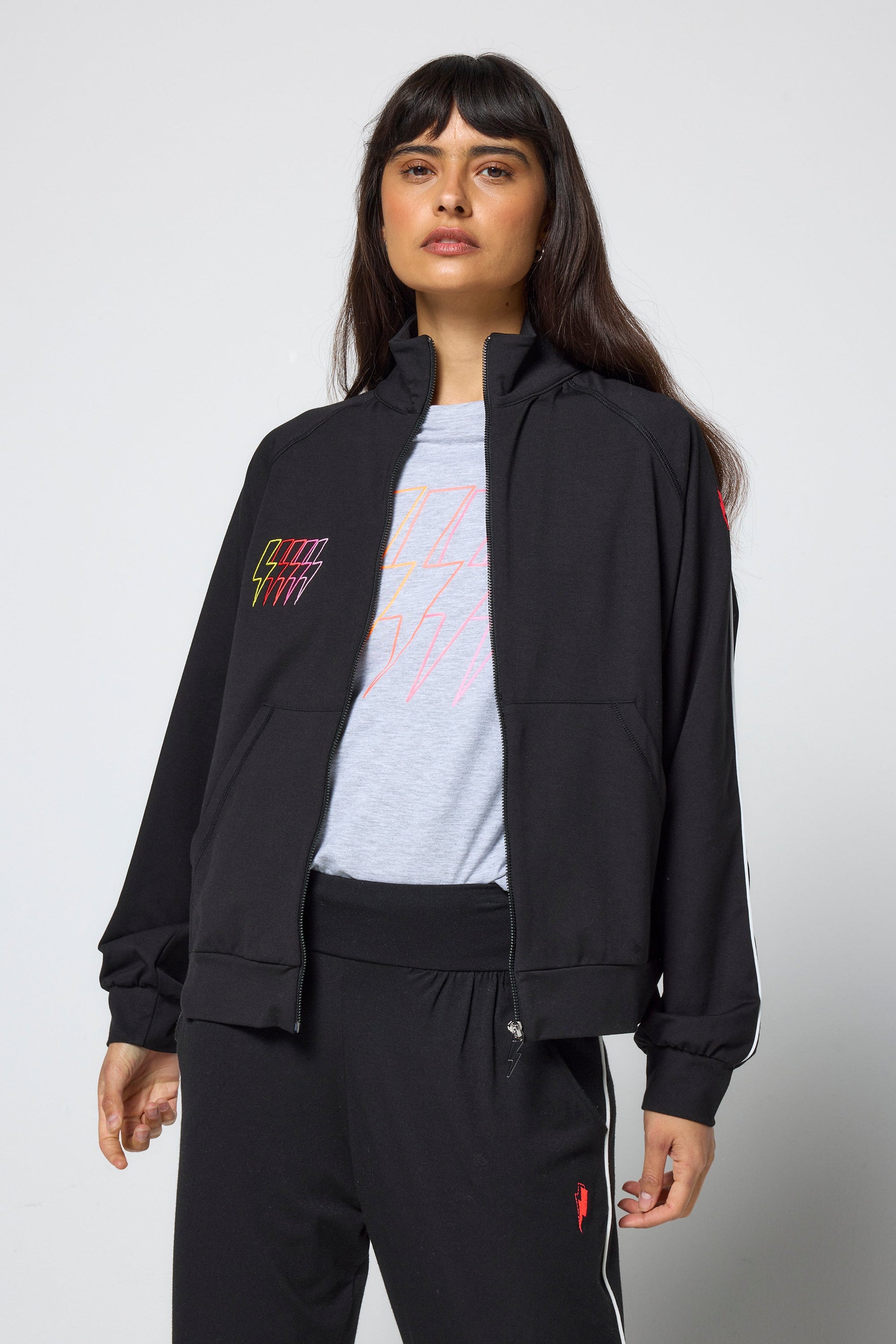 Black Funnel Neck Zip Through Sweat Top