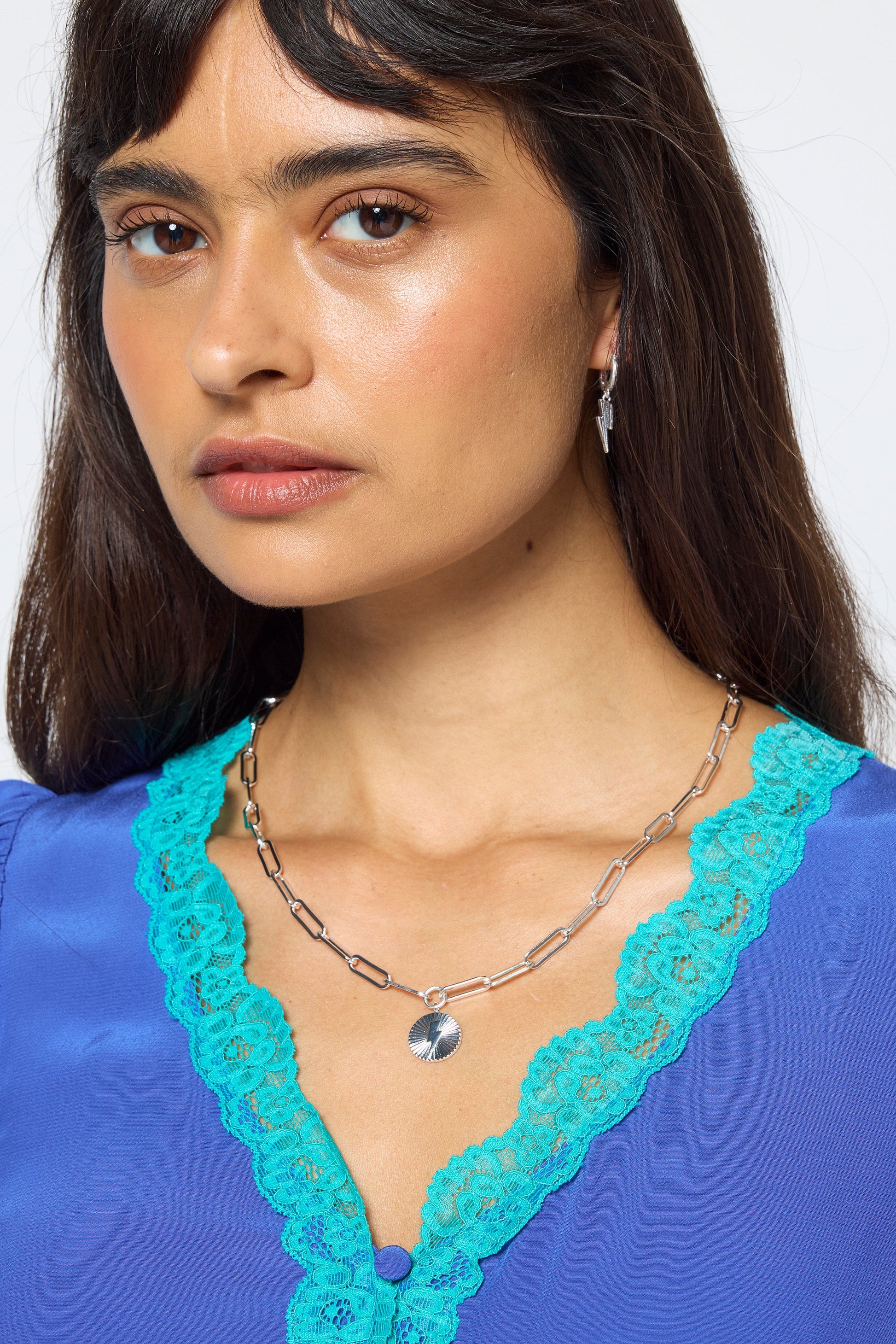 Silver Circle Bolt Pendant Necklace