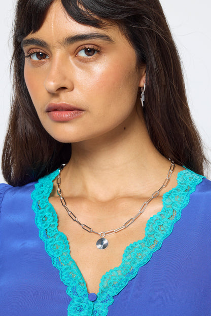 Silver Circle Bolt Pendant Necklace