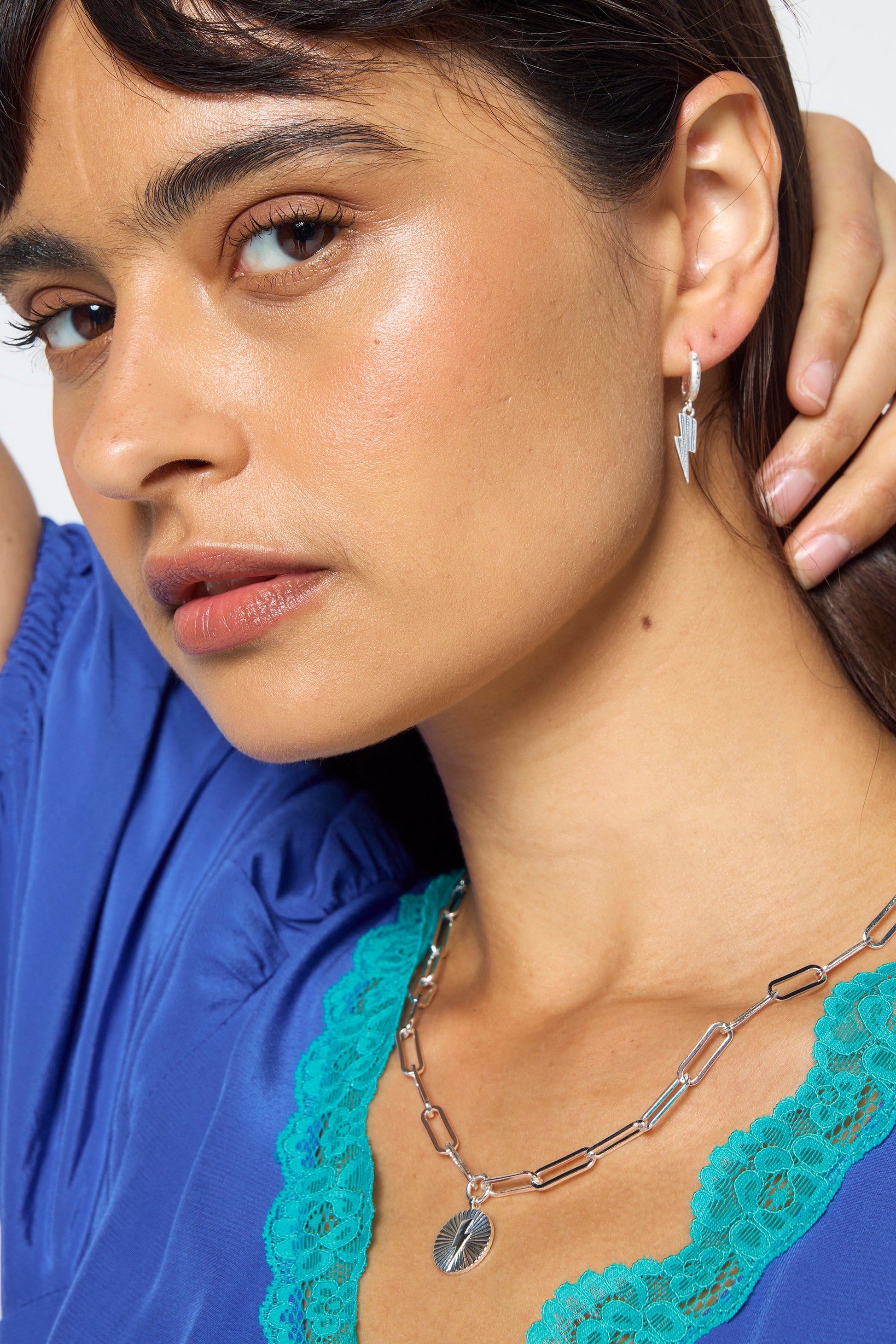 Silver Circle Bolt Pendant Necklace