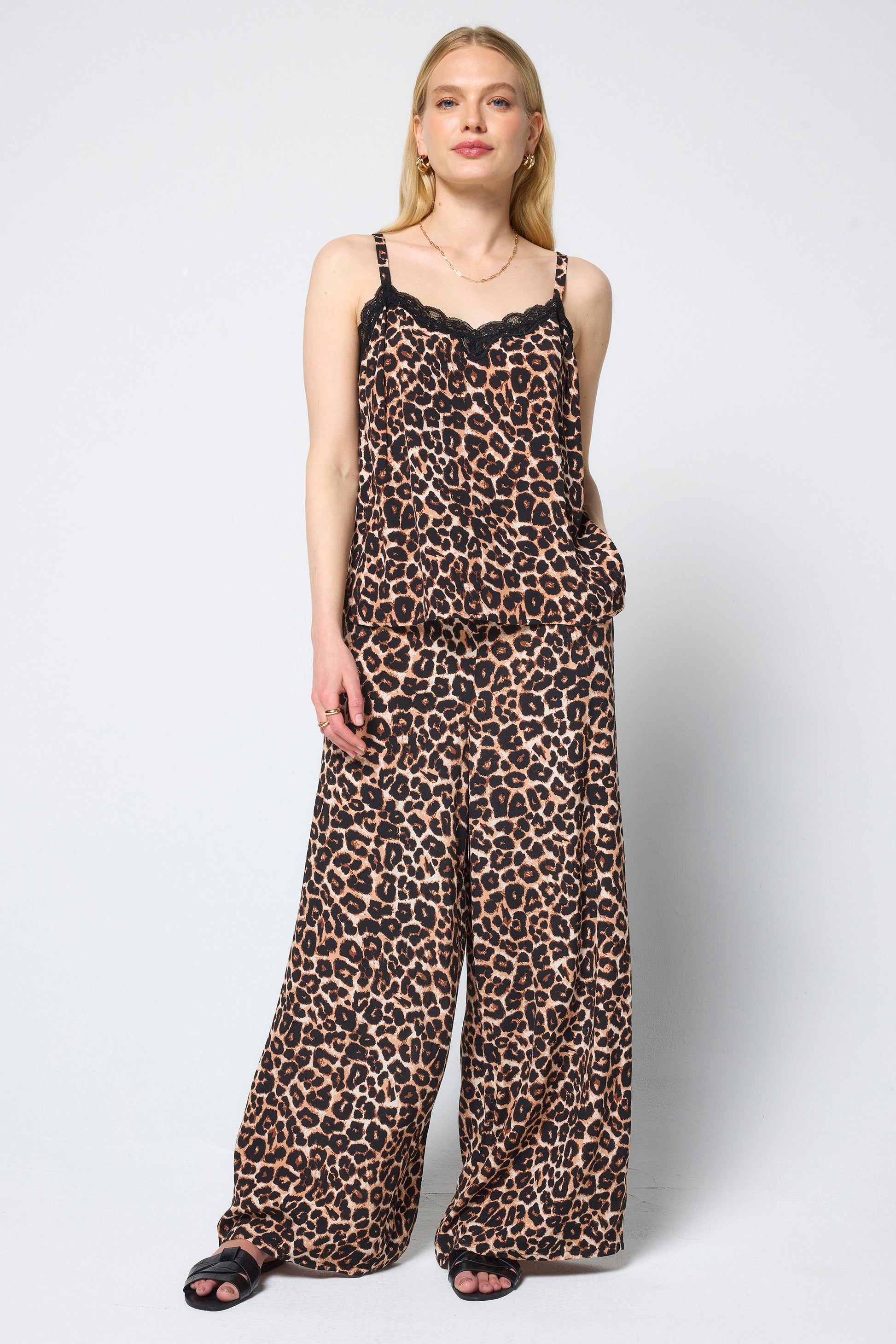 Neutral Jaguar Lace Trim Cami Top