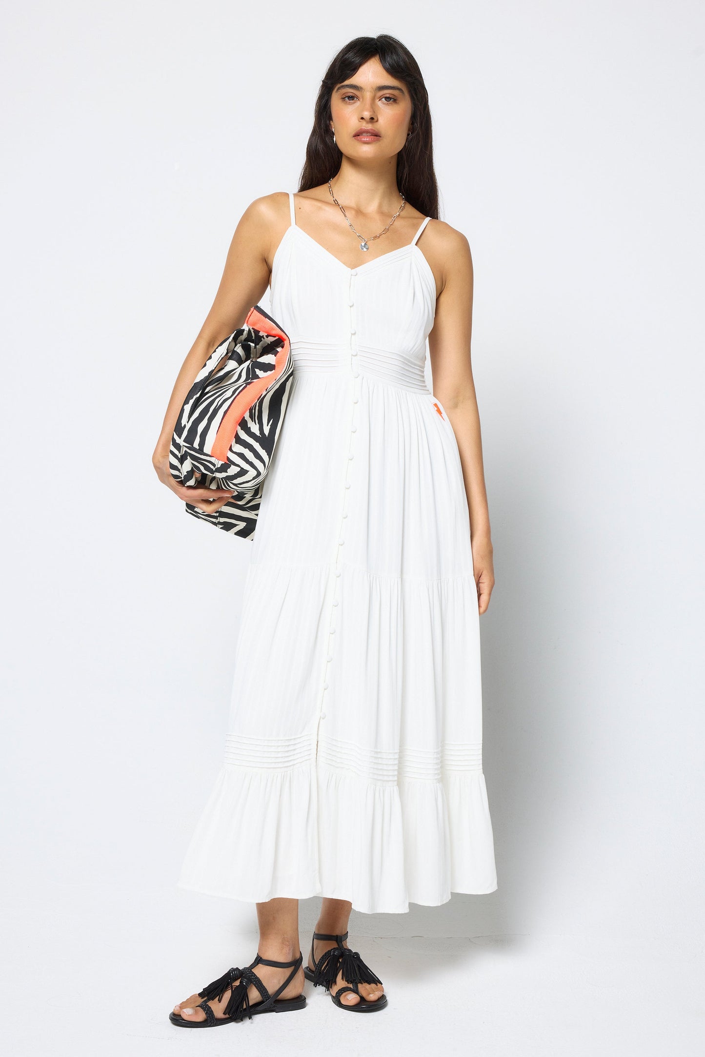 White Pintuck Midi Sundress
