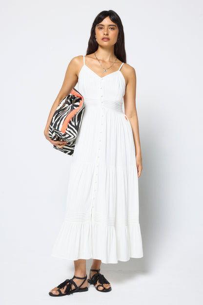 White Pintuck Midi Sundress