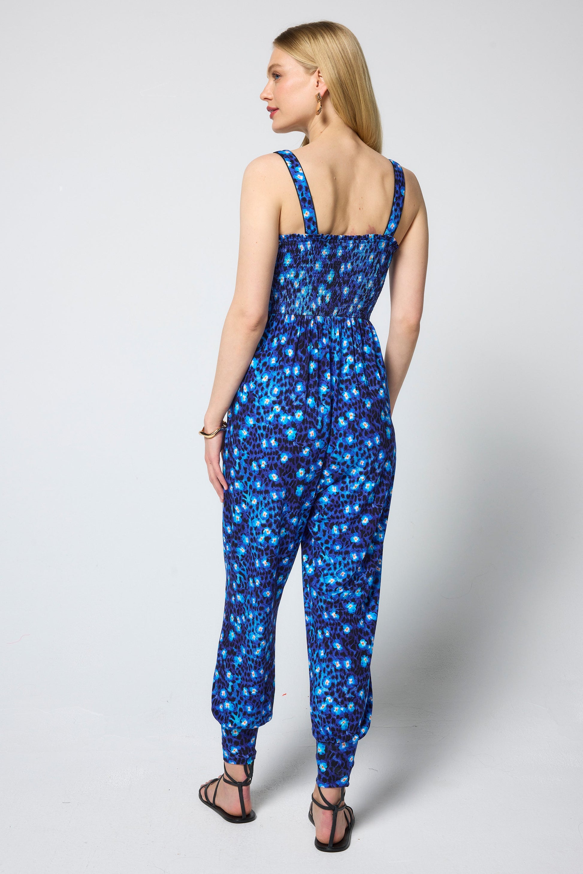 Navy Paradise Cheetah Jersey Jumpsuit