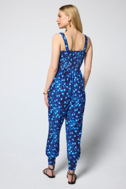 Navy Paradise Cheetah Jersey Jumpsuit