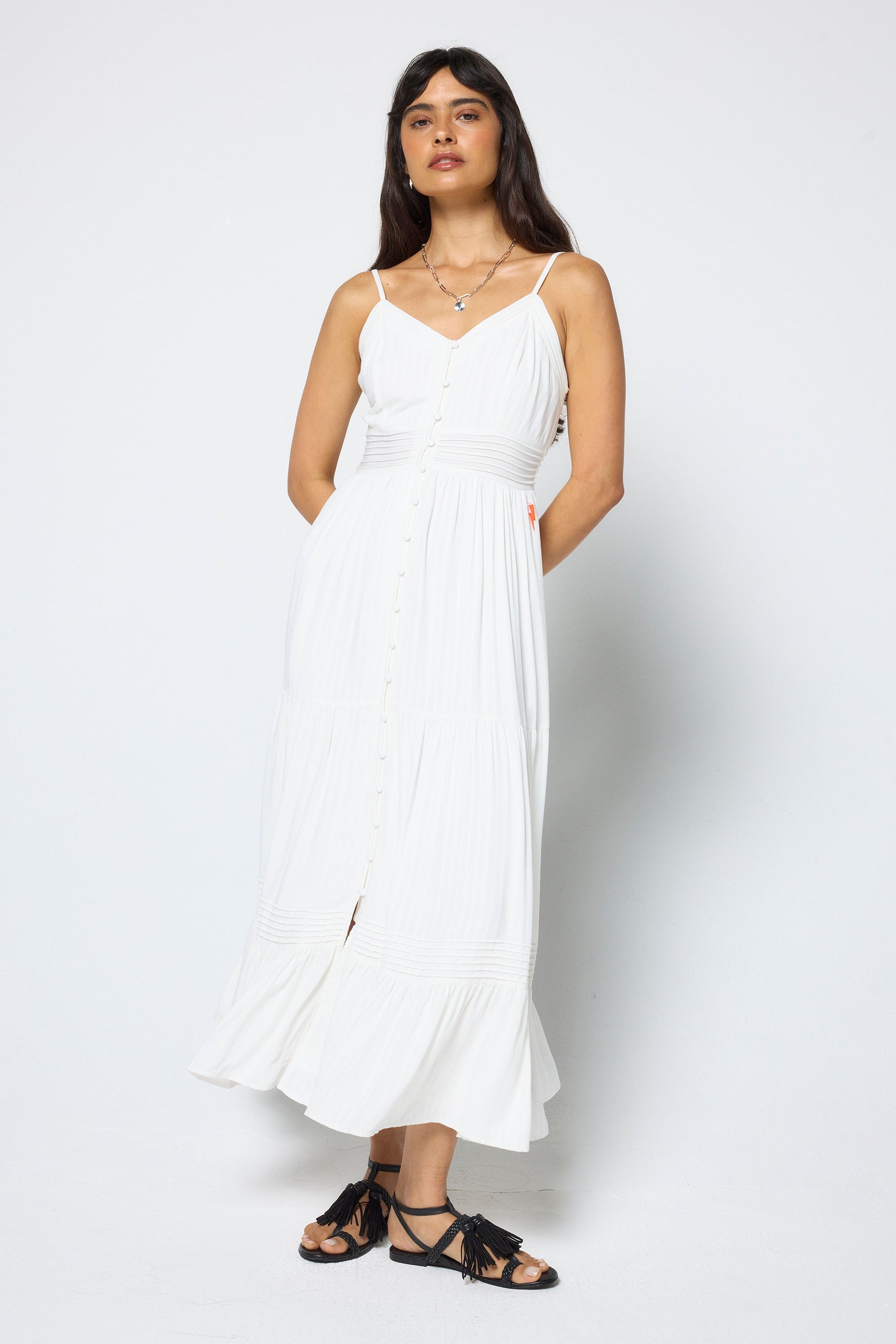 White Pintuck Midi Sundress