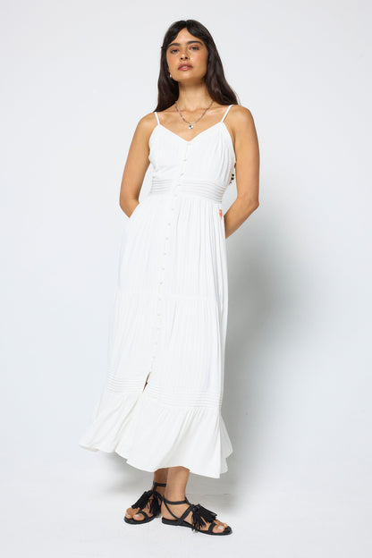 White Pintuck Midi Sundress