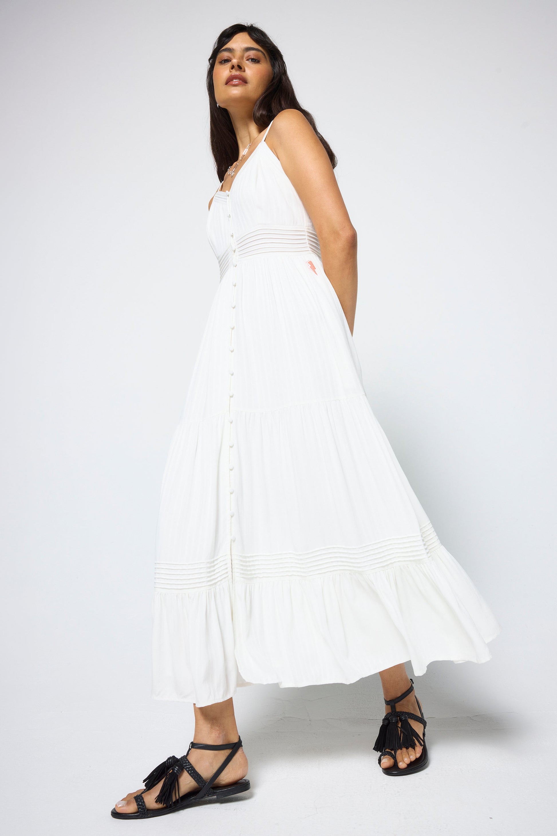 White Pintuck Midi Sundress