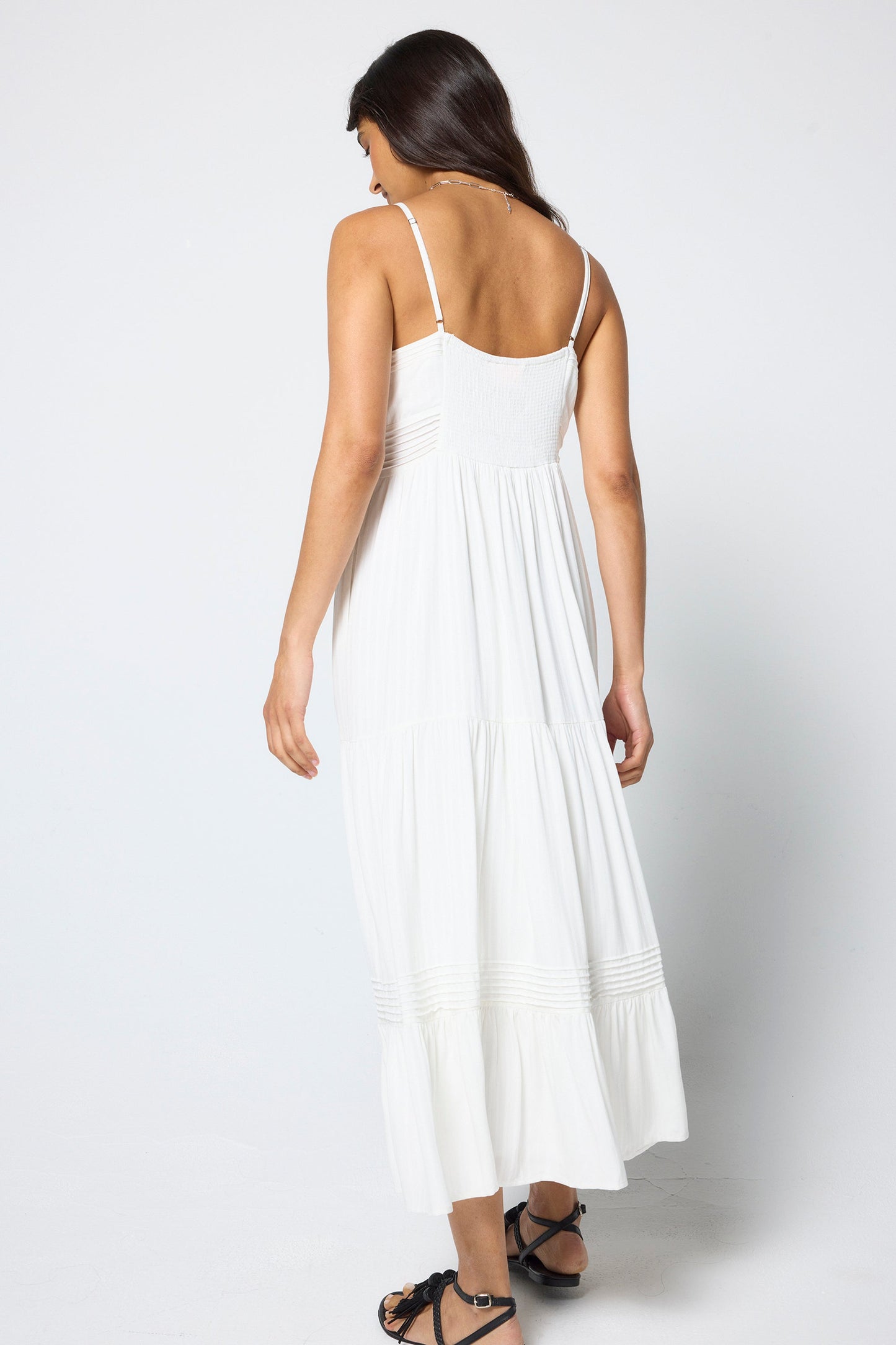 White Pintuck Midi Sundress