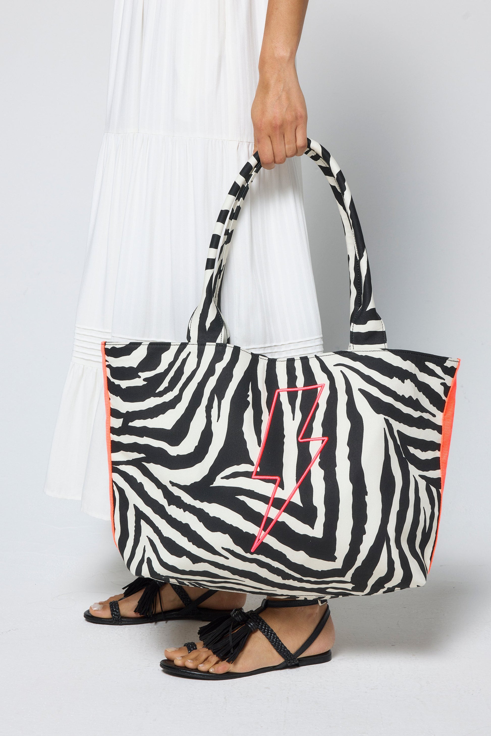 Ivory with Black Zebra Canvas Shopper Bag