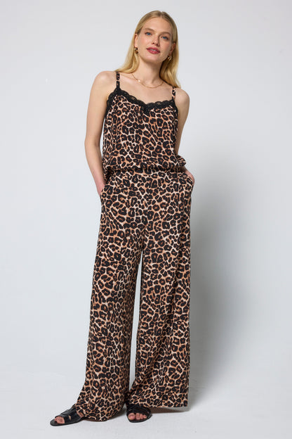 Neutral Jaguar Lace Trim Cami Top