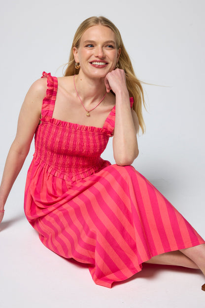 Pink and Coral Stripe Corset Sundress