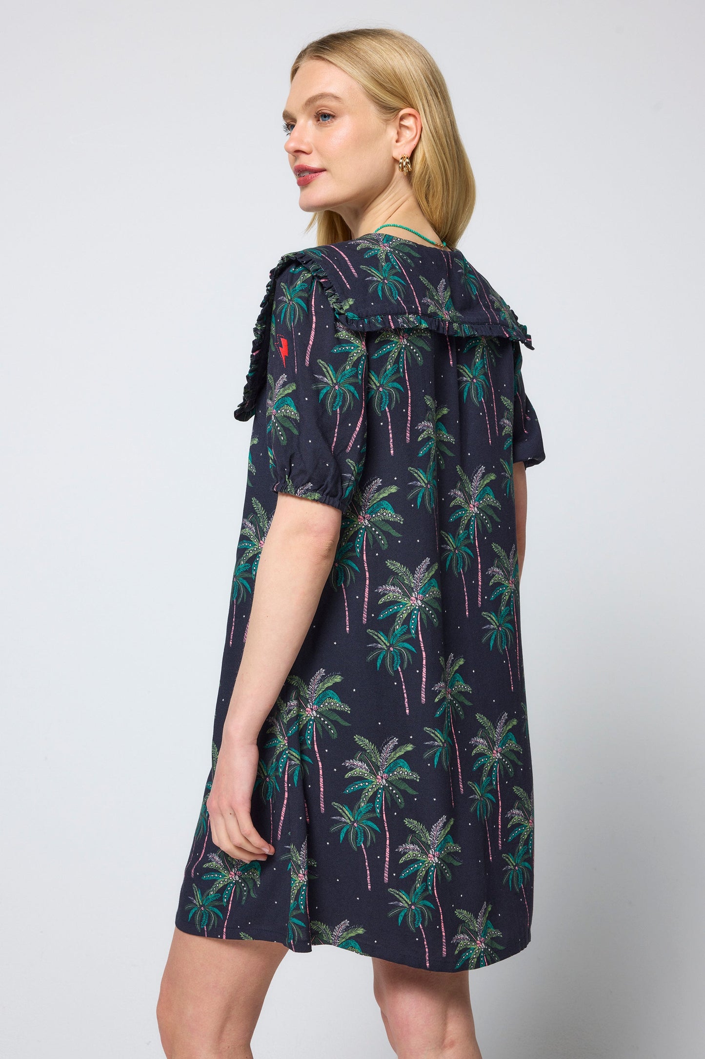 Navy Midnight Palm Collared Short Dress
