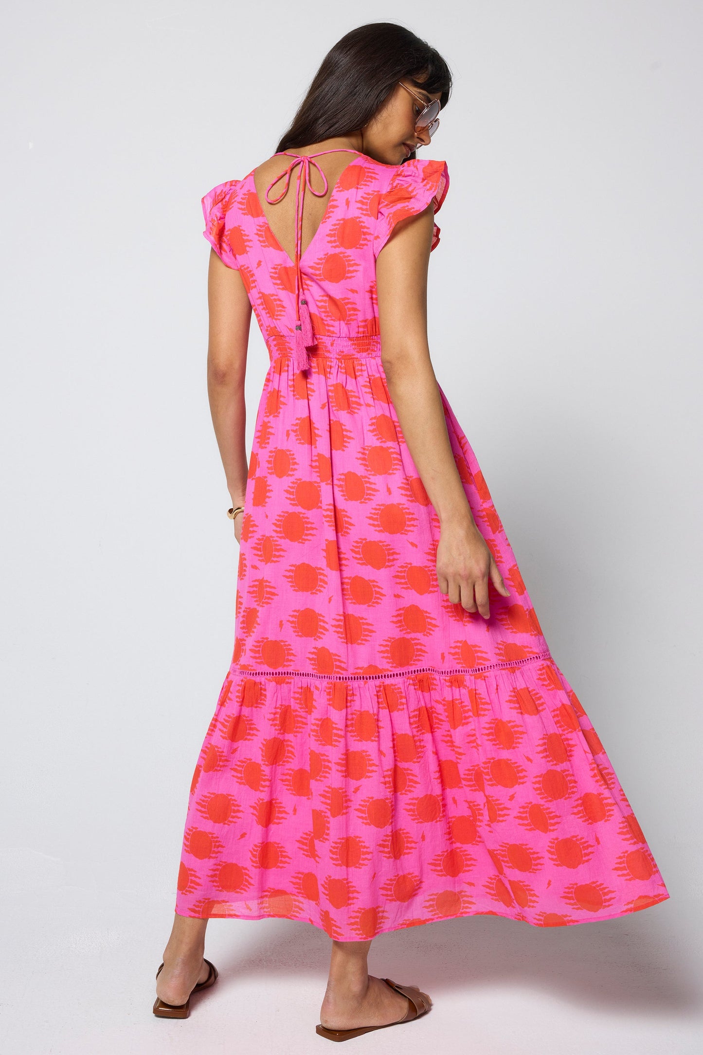Pink and Coral Soleil Sun Pintuck Midi Dress