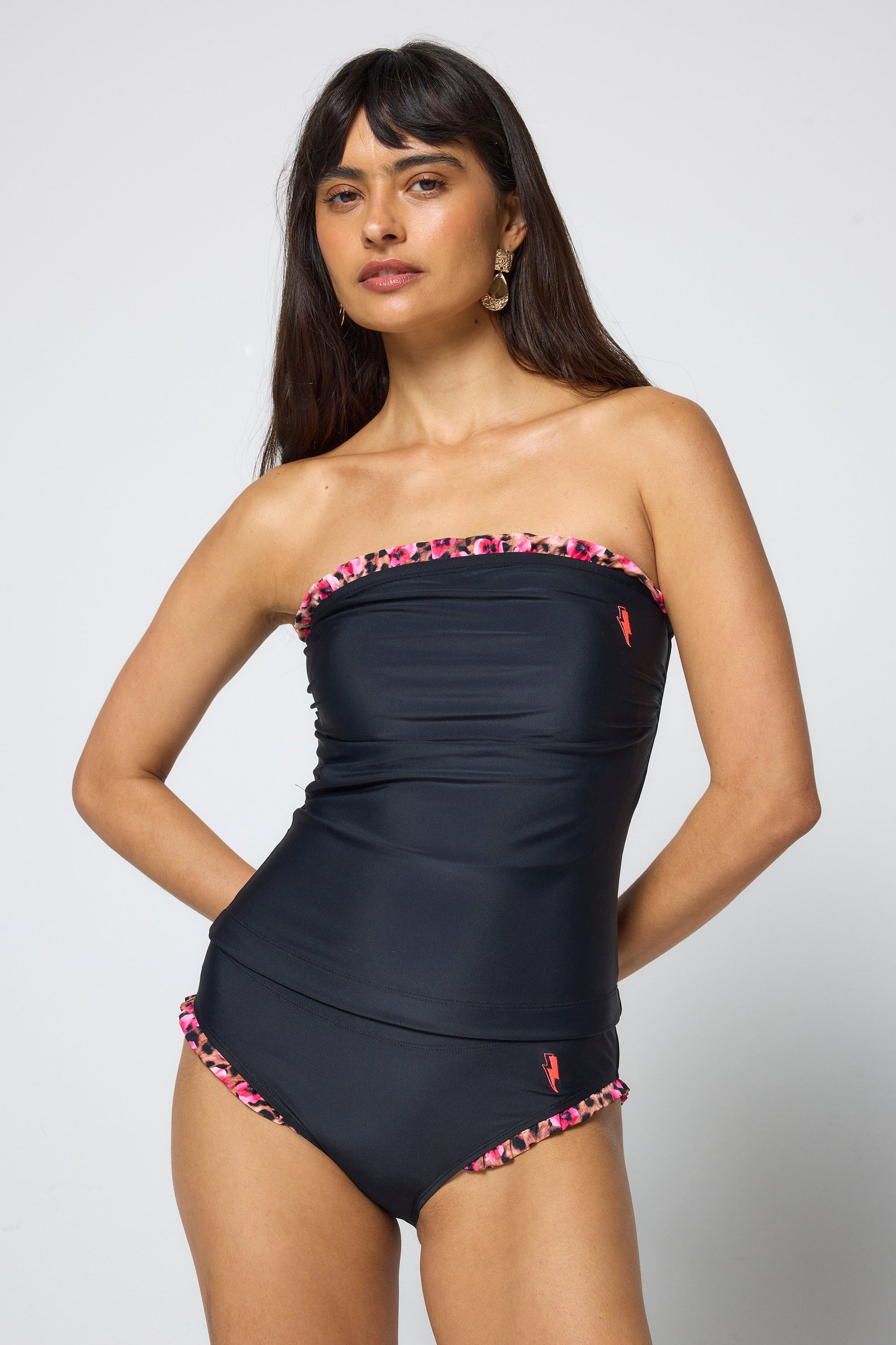 Black with Paradise Cheetah Frill Tankini Top