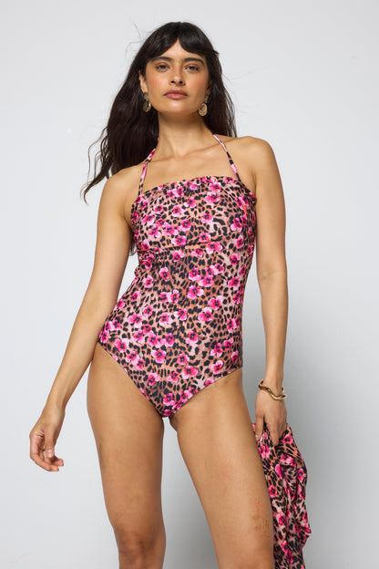 Neutral Paradise Cheetah Frill Bandeau Swimsuit