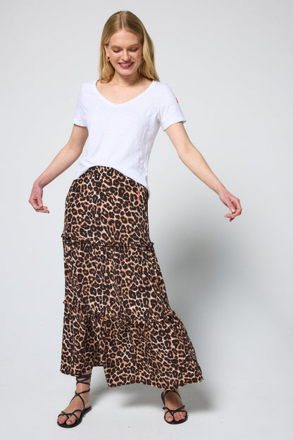 Neutral Jaguar Tiered Midi Skirt