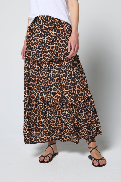 Neutral Jaguar Tiered Midi Skirt