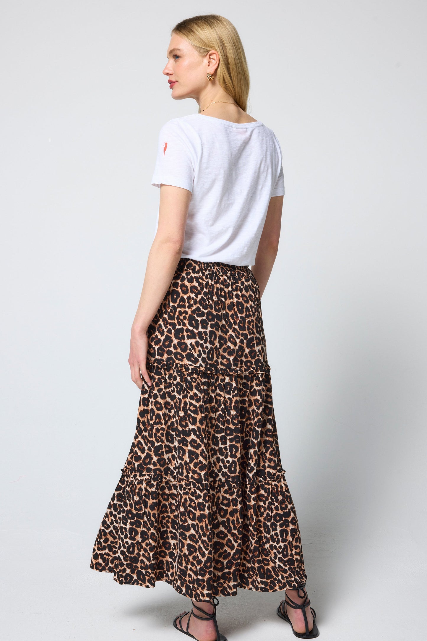 Neutral Jaguar Tiered Midi Skirt
