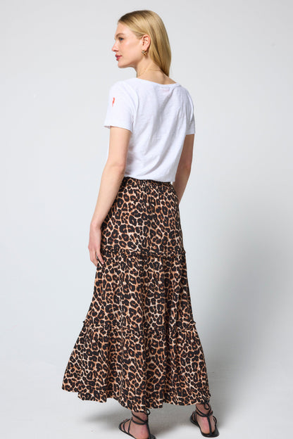 Neutral Jaguar Tiered Midi Skirt