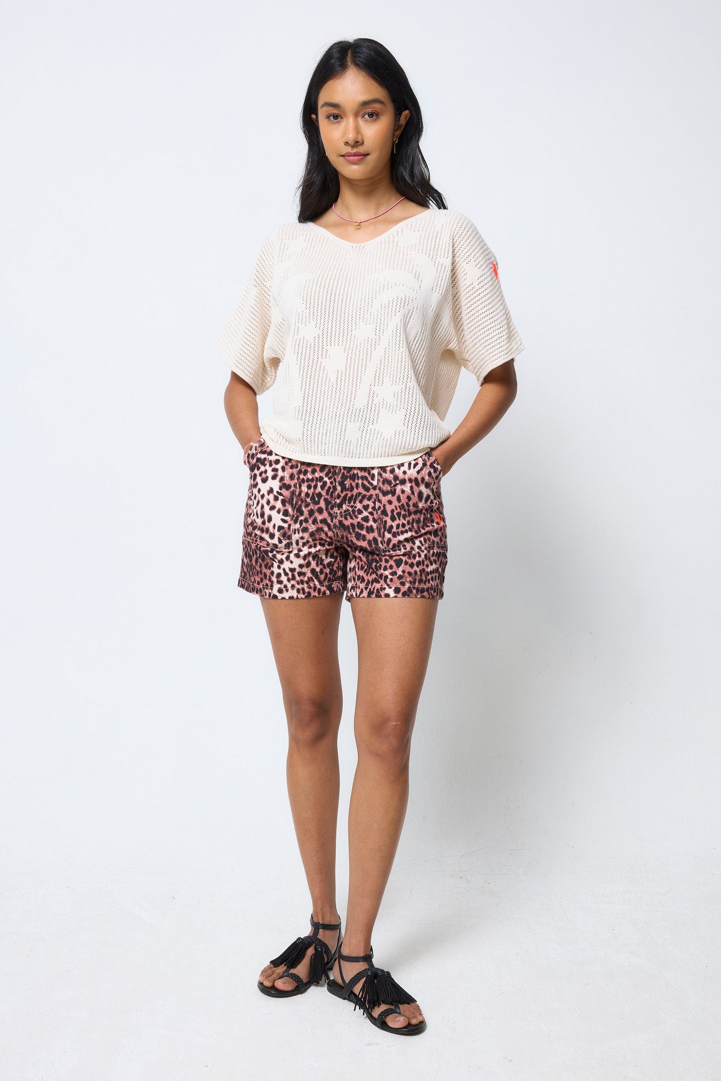 Cream Palm Knitted Crochet Jumper