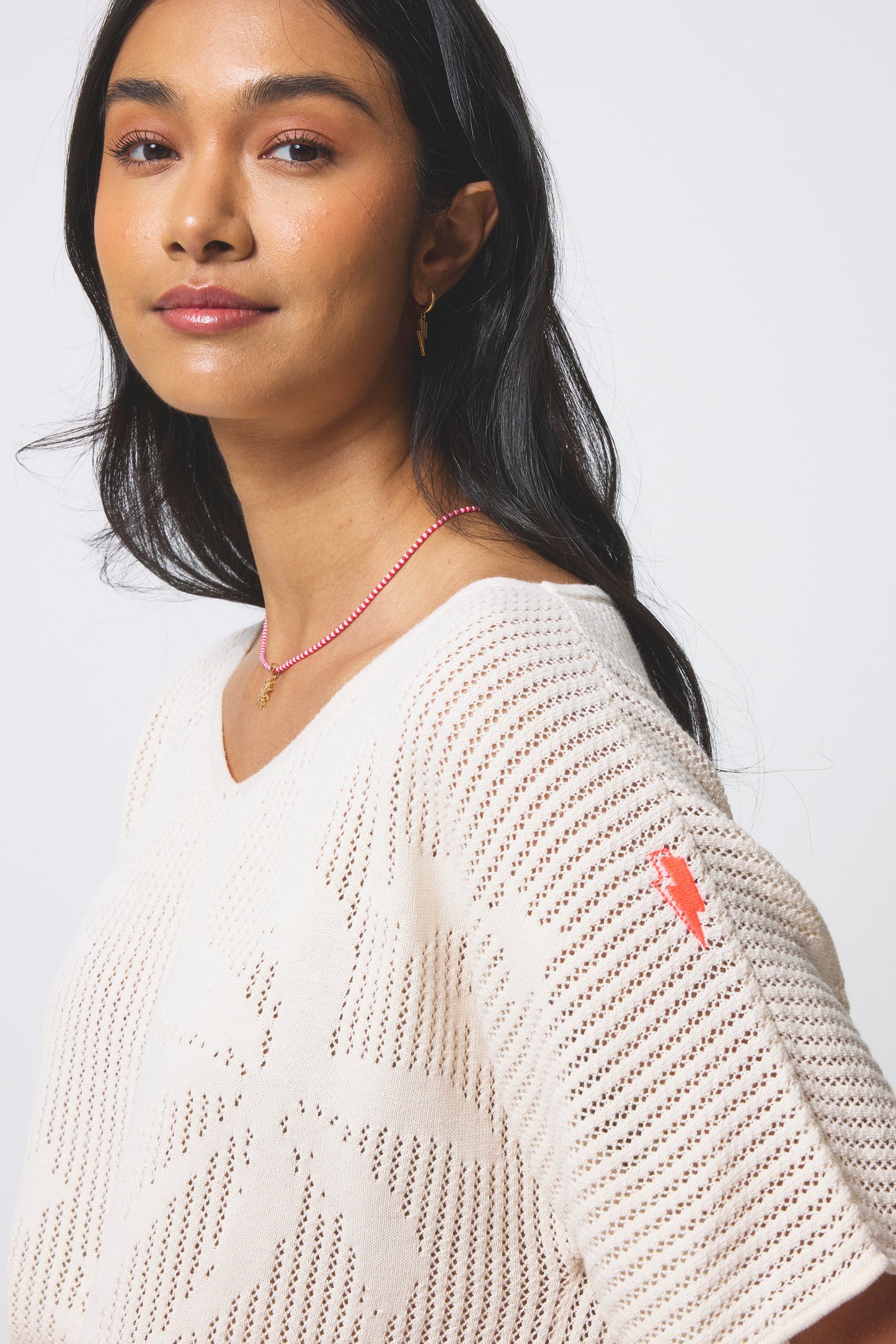Cream Palm Knitted Crochet Jumper