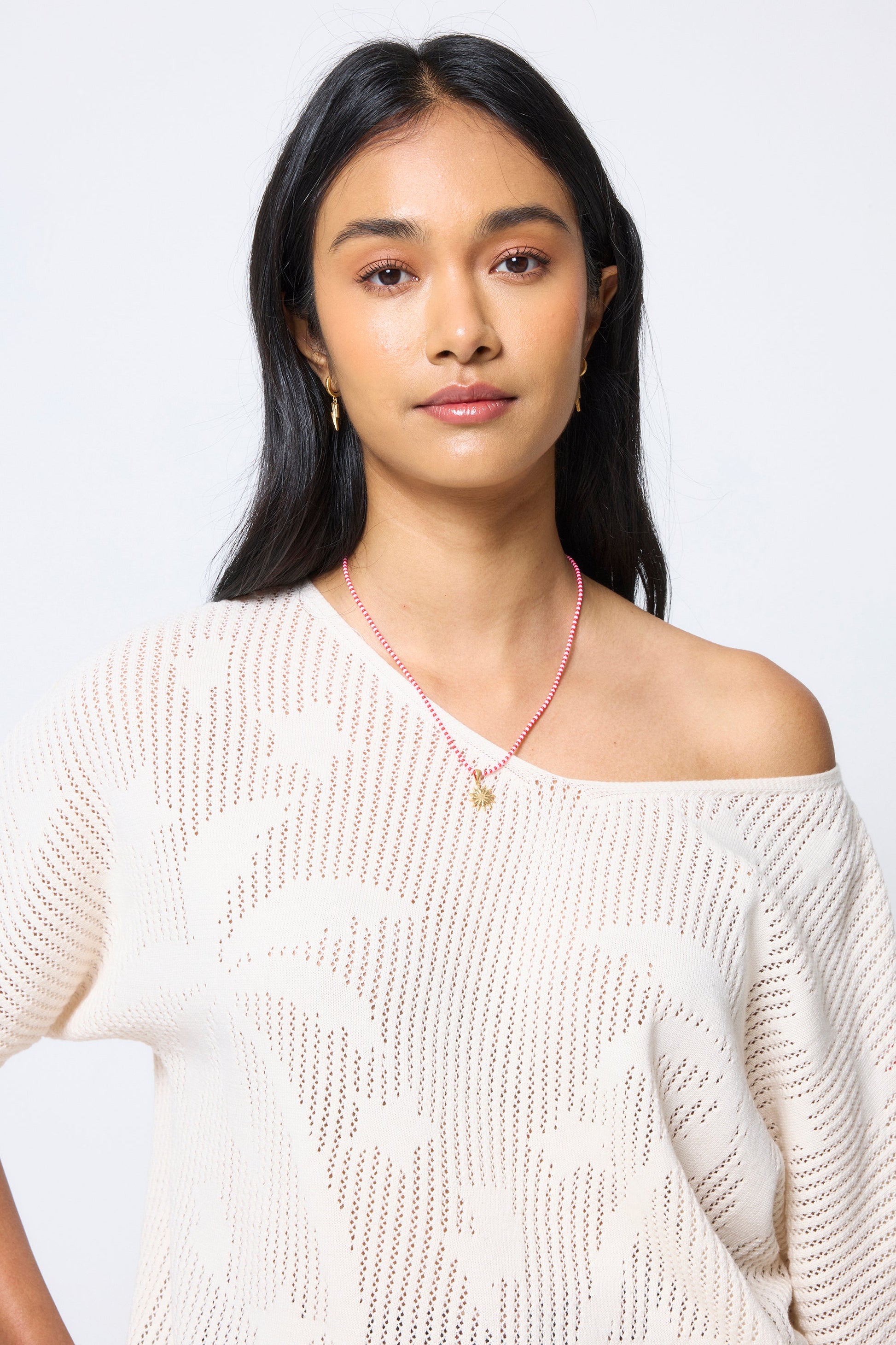 Cream Palm Knitted Crochet Jumper
