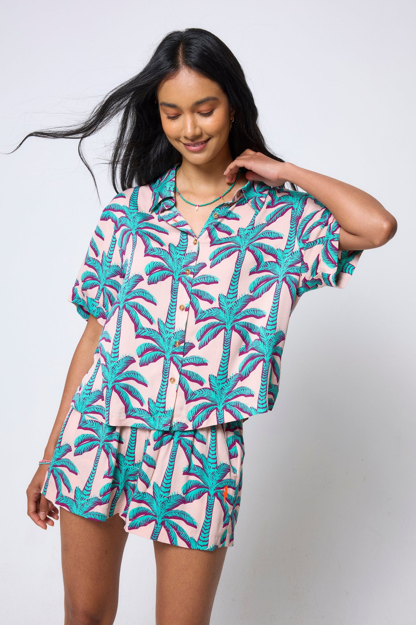 Cream with Green Shadow Palm Shirt