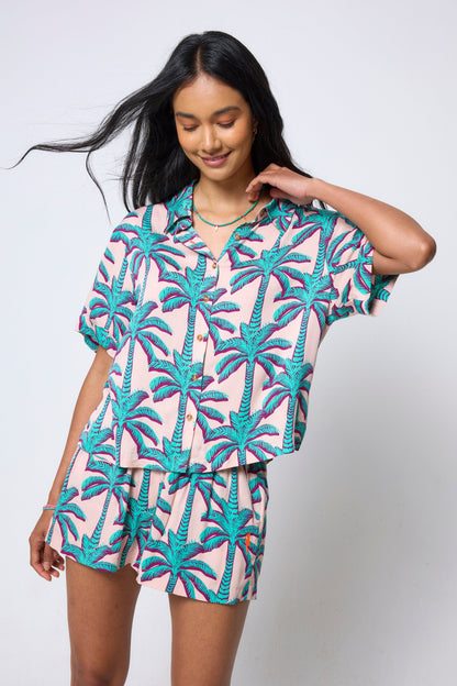 Cream with Green Shadow Palm Shirt